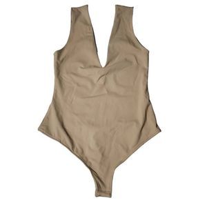 Intimately Free People nude deep v crotch snap smooth body suit